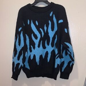 Stylish Black and Blue Flame Crewneck Sweater